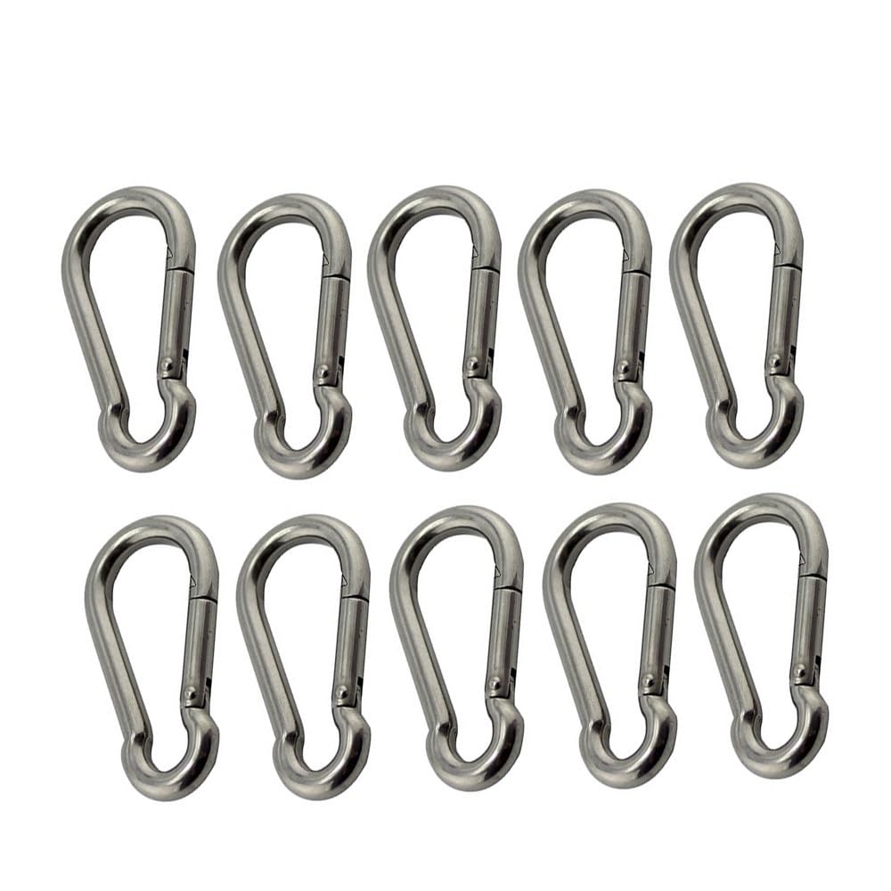 Gancho de mosquetón de Bloqueo de eslabón Ovalado Compatible, Paquete de 10 Ganchos de presión de Acero Inoxidable, 50 mm, 60 mm, 70 mm, 80 mm