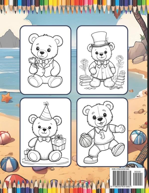 Cute Teddy Bear Coloring Book Gift for Adults Kids Men Women Boys Girls Teens 50 Pages Funny Teddy Bear Coloring Activity Book for Students Children ... Bold and Easy Cool Bear Animal Coloring Book image 3