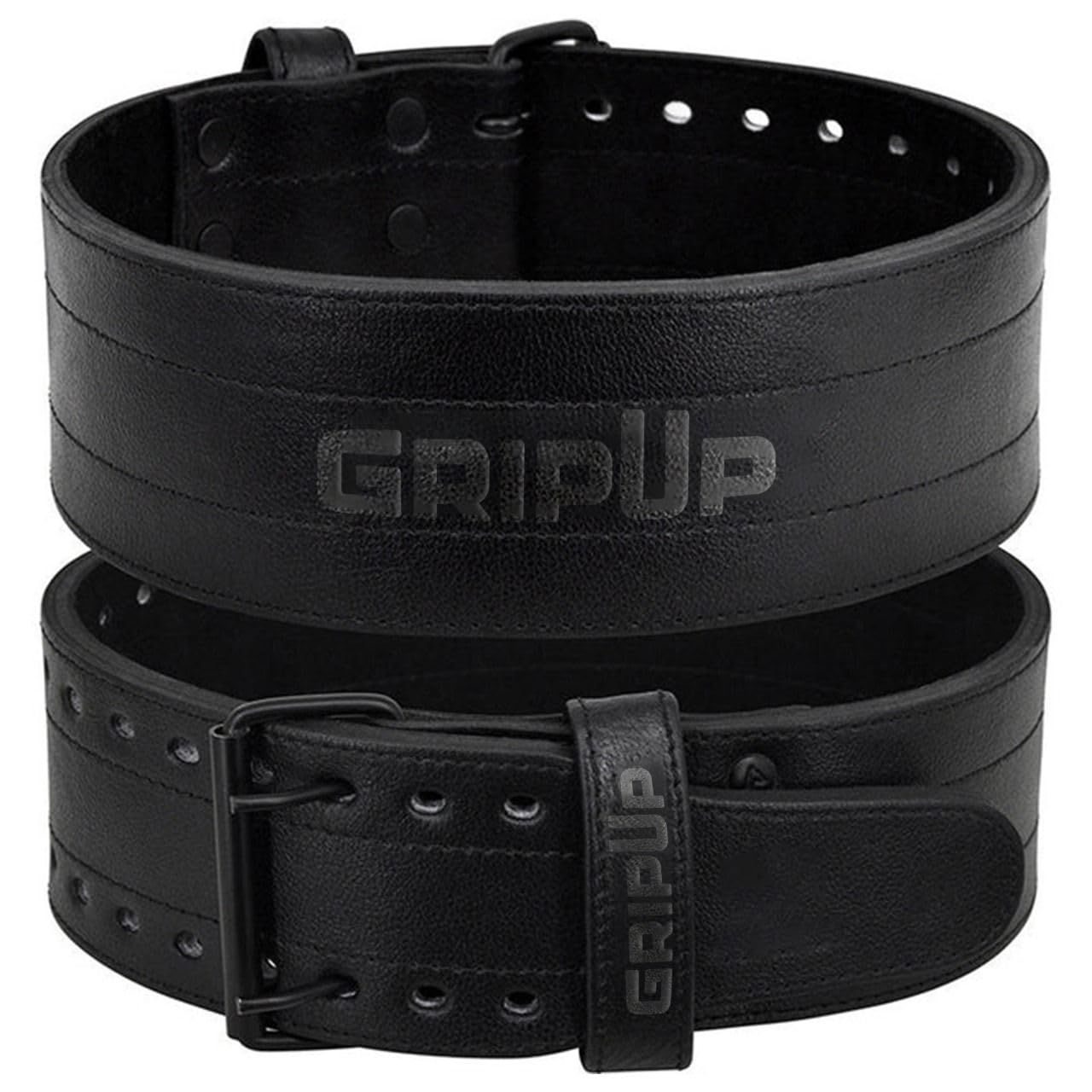 GripUp Powerlifting Belt 10mm Thick Genuine Leather 4” Heavy Weight lifting Gym Belt Back Support Strength Training Squats Workouts Fitness Bodybuilding Deadlifts Weightlifting Men Women (Black, XL)