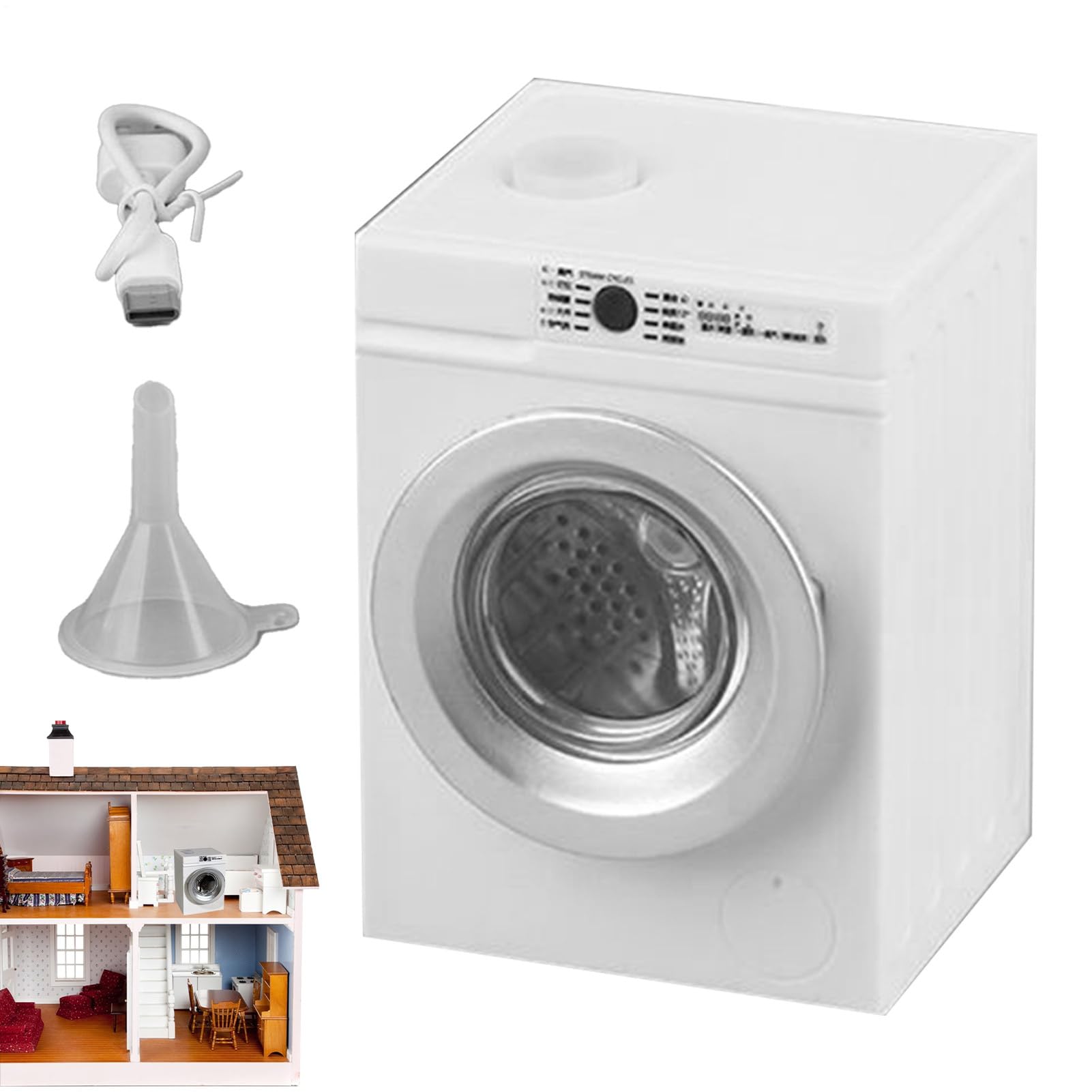 Washing Machine Toy | 1:12 Scale Mini Doll house Washing Machine With Openable Lid | Pretend Play Cleaning Set Rotating Drum,for Children Girls Boys Birthday Pretend Play