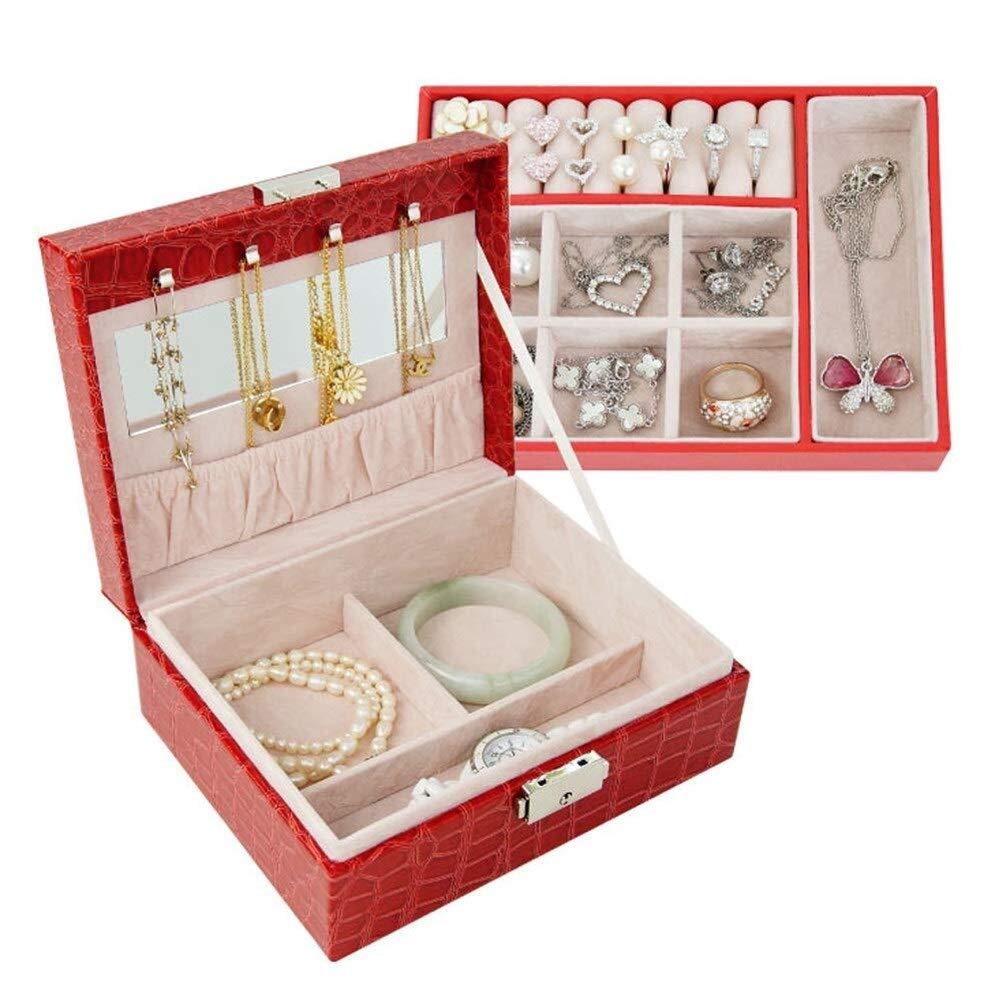 Sddpulse Women's Beige Leather Jewellery Boxes Portable Travel Jewelry Organiser With Mirror Storage Case For Ring Necklace Earrings Jewelry Box For