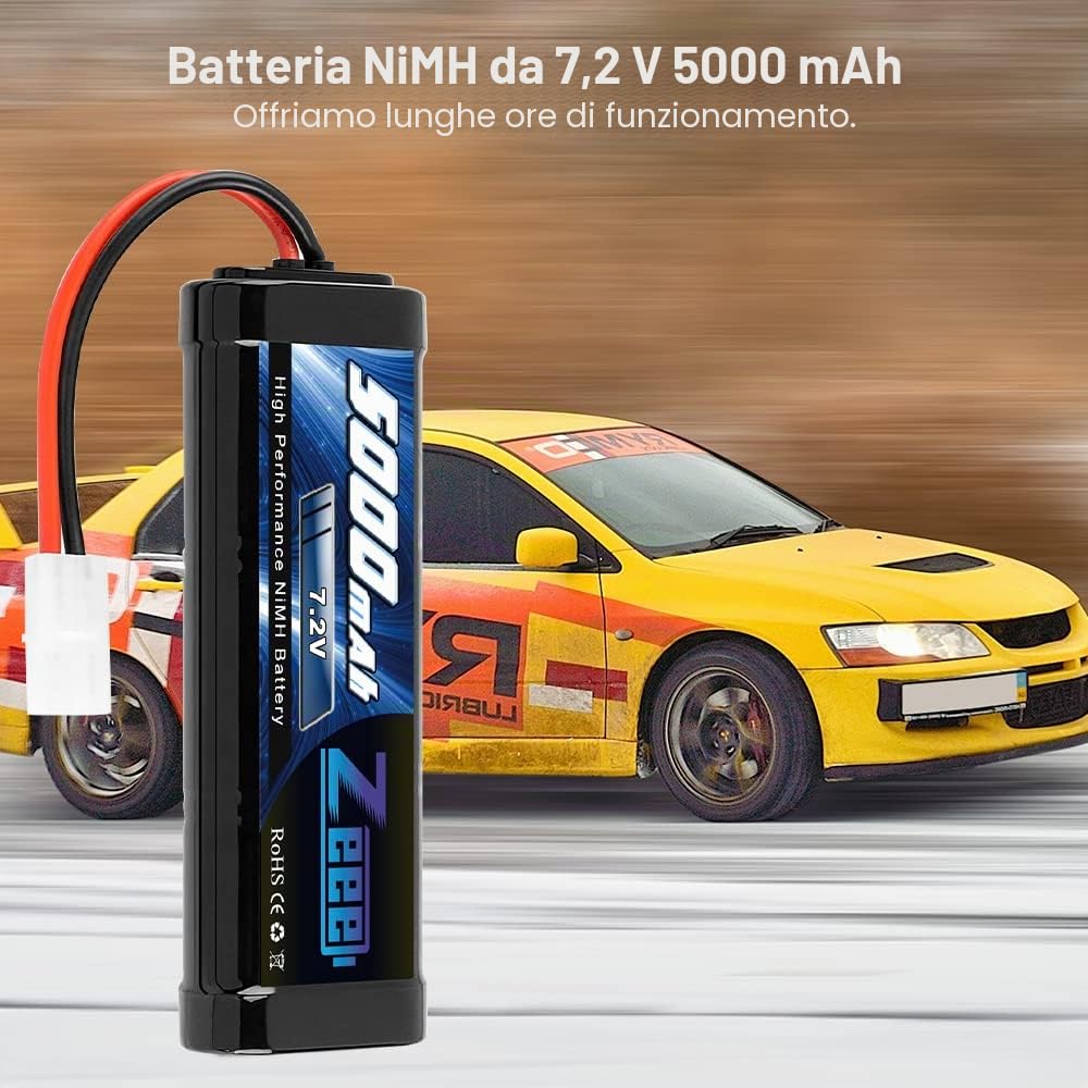 Zeee 7,2V 5000mAh RC NiMH Batteria con TAMIYA plug (2 pezzi) | Batteria RC per HPI losi kyosho Tamiya camioncino