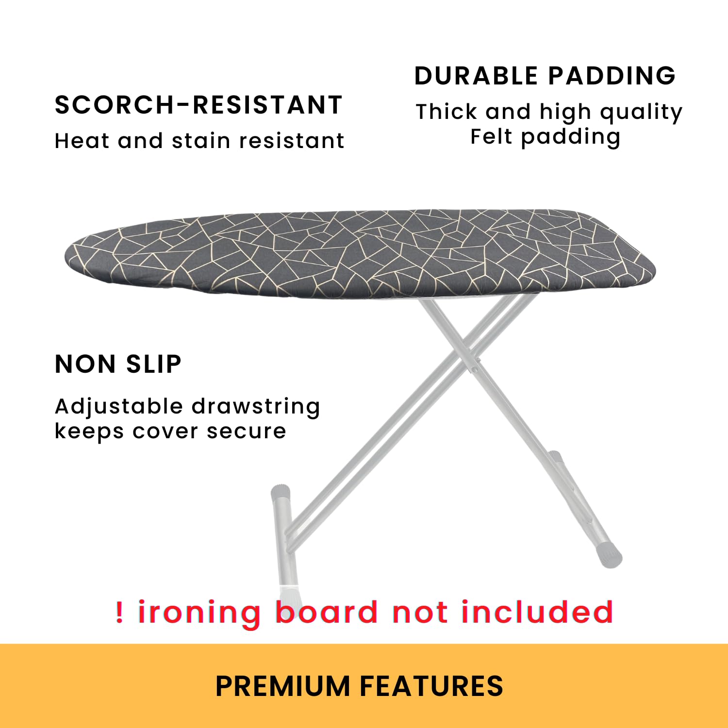 Ironing Board Cover and Pad Standard Size 15x54 inch Extra Heavy Duty Thick Padding, Heat Reflective, Non Stick Scorch and Stain Resistant (Geometric Grey, 15