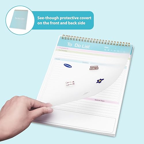 Miniatura 5 de Bloc de notas de lista de tareas, planificador diario sin fecha, encuadernado en espiral, 52 hojas de 8.5 x 10.5 pulgadas, bloc de planificación de