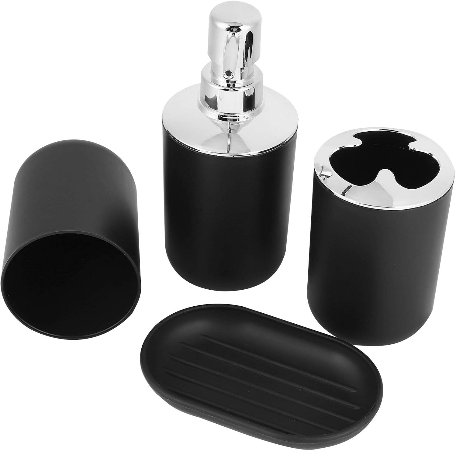 4PcsSet Bathroom Accessory Sets - Lotion Dispenser, Storage Cup, Wash Cup, Dish - Elegant Plastic with Electroplating Finish for Home, Hotel, Spa, Villa