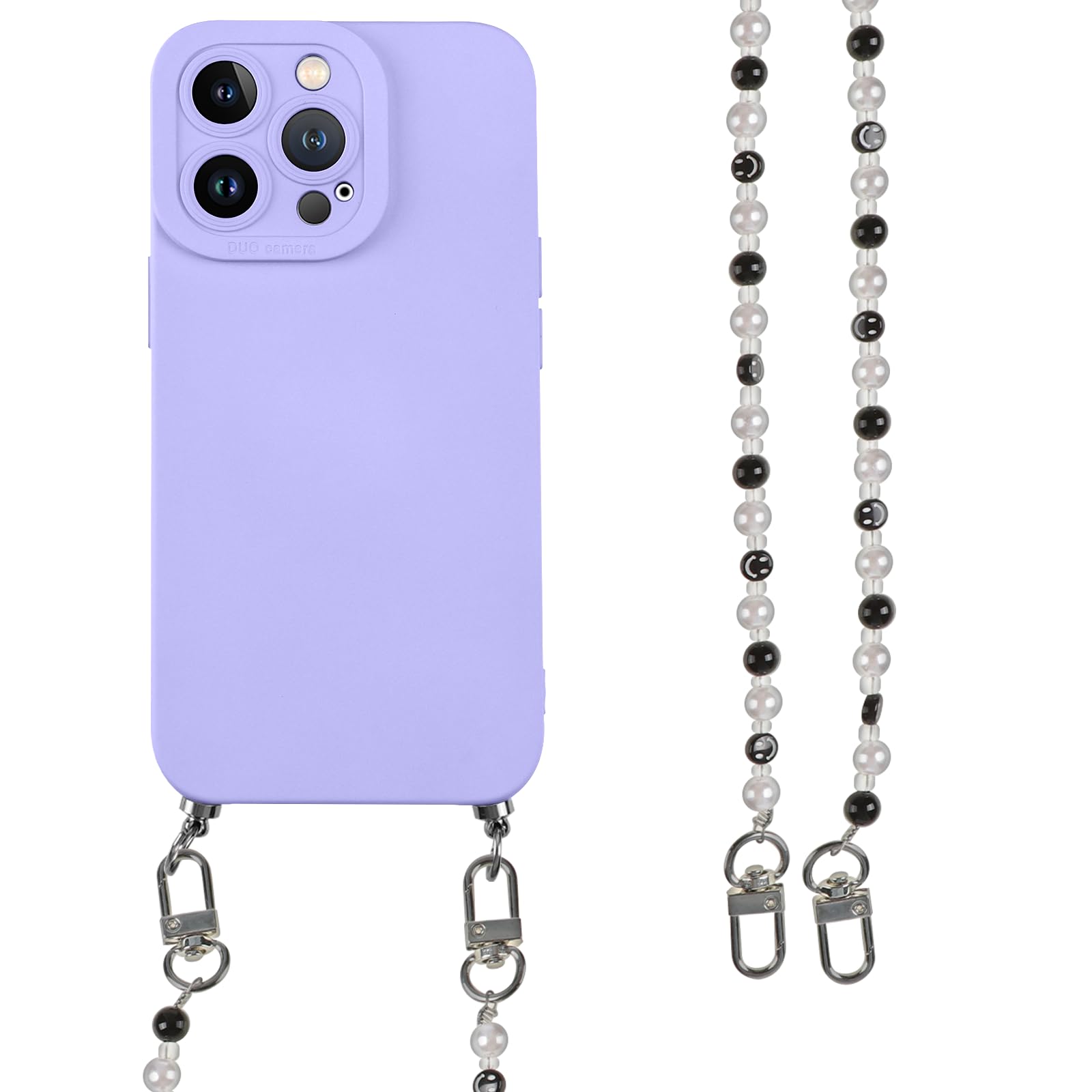 Pnakqil Cover con Cordino per Apple iPhone 12/12 Pro 6.1, Custodia con Catenella Perle Silicone Trasparente TPU Morbida Ciondolo Tracolla Antiurto Corda Tracolla Cordino Catena Cellulare