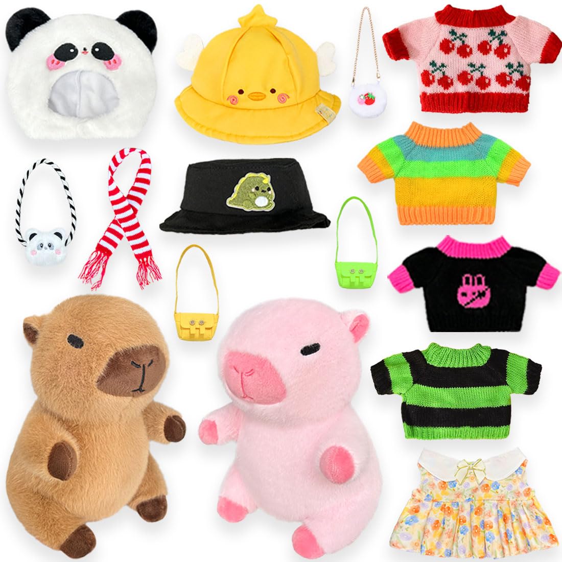 HACHIMI 2 Capybara Plush with 13 pcs Clothes & Accessories, Dress Up Capybara Stuffed Animal Plush Toys, 10.2 in Cute Plushies for Girl/Boy Birthday