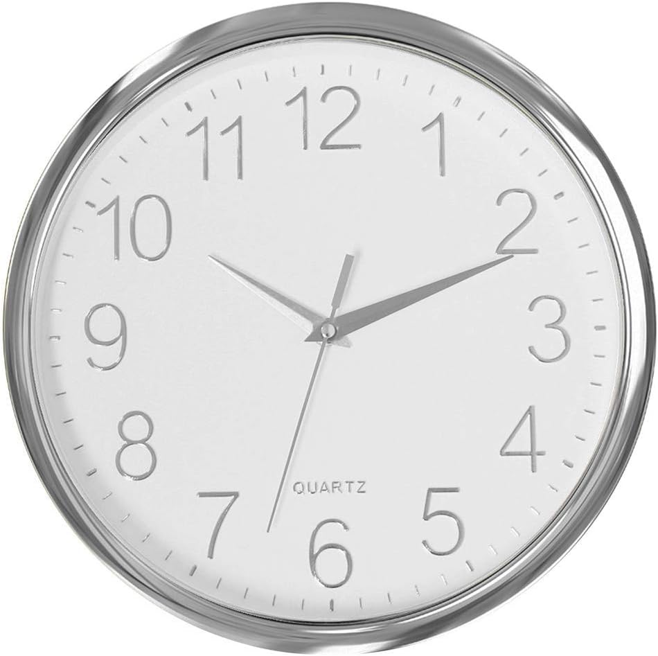 Foxtop Modern Wall Clock 11 Inch Silent Non-Ticking Battery Operated Clock for Living Room Bedroom Home Office School Decor (Silver)