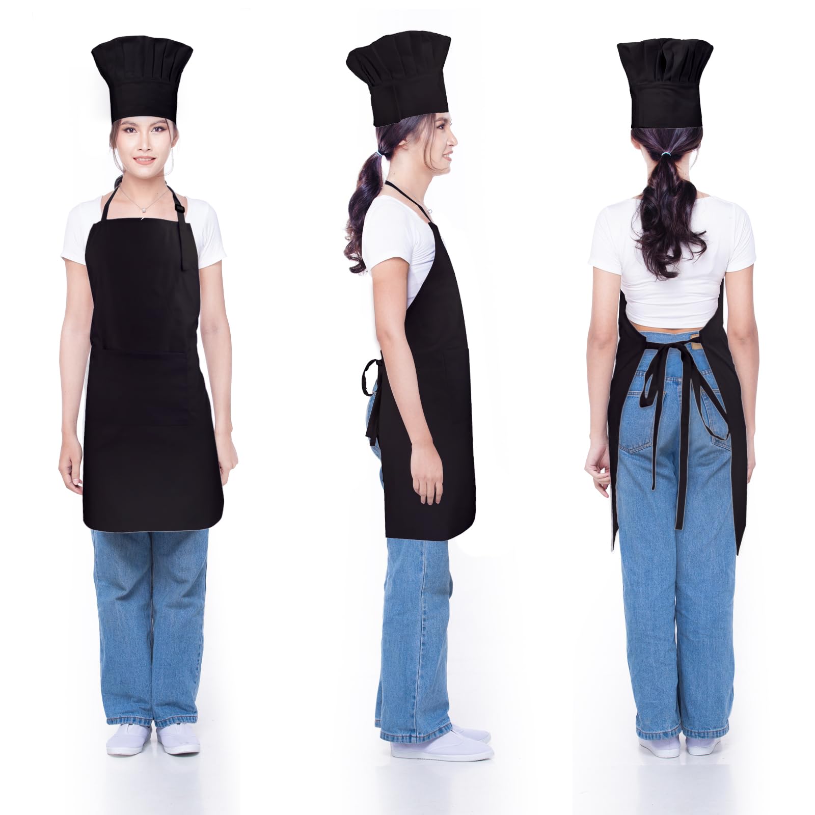 Set grembiule da chef e cappello, 2 tasche regolabili, in cotone, grembiule da cucina, costume da panettiere per uomo e donna