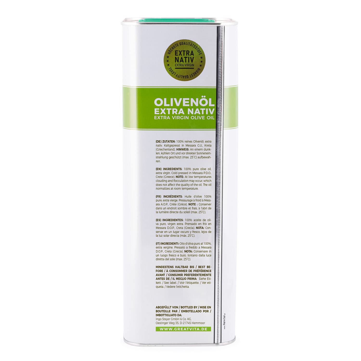 Huile d'olive MeaVita extra vierge et pressée à froid 1 opakowanie (1 x 5000 ml) dans un bidon
