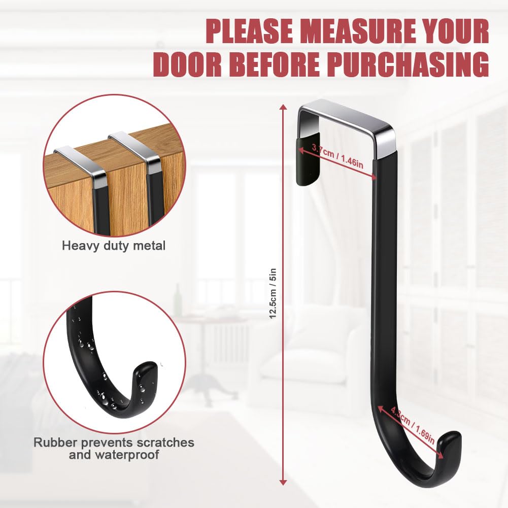flintronic Over Door Hooks, 4PCS Heavy-Duty Over Door Hanger, Stainless Steel Coat Hooks Wall Mounted for Doors Bedroom - Image 2