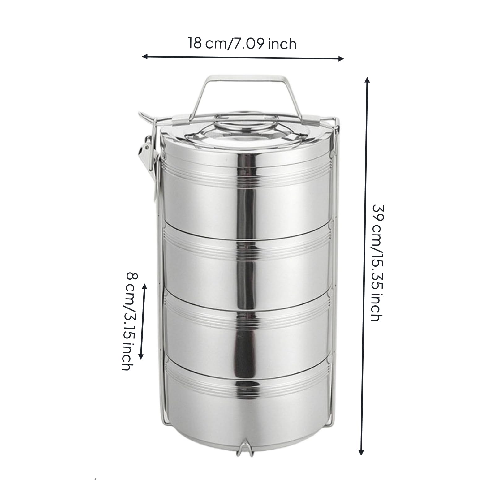 Baoblaze Contenitore Termico Pranzo Portavivande Bento Porta Alimenti Acciaio Inox con Compartimenti da 8cm E Impilamento Stabile Adatto per Ufficio Scuola Picnic Viaggio Campeggio
