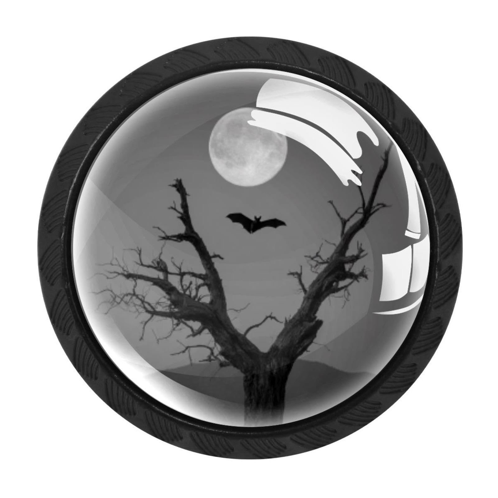 CHENZZZZ 4 Pieces Black Cabinet Pull Handle with Screws,Bat Dead Tree Full Moon (1) Kitchen Knobs, Hardware for Cupboard Drawer Dresser