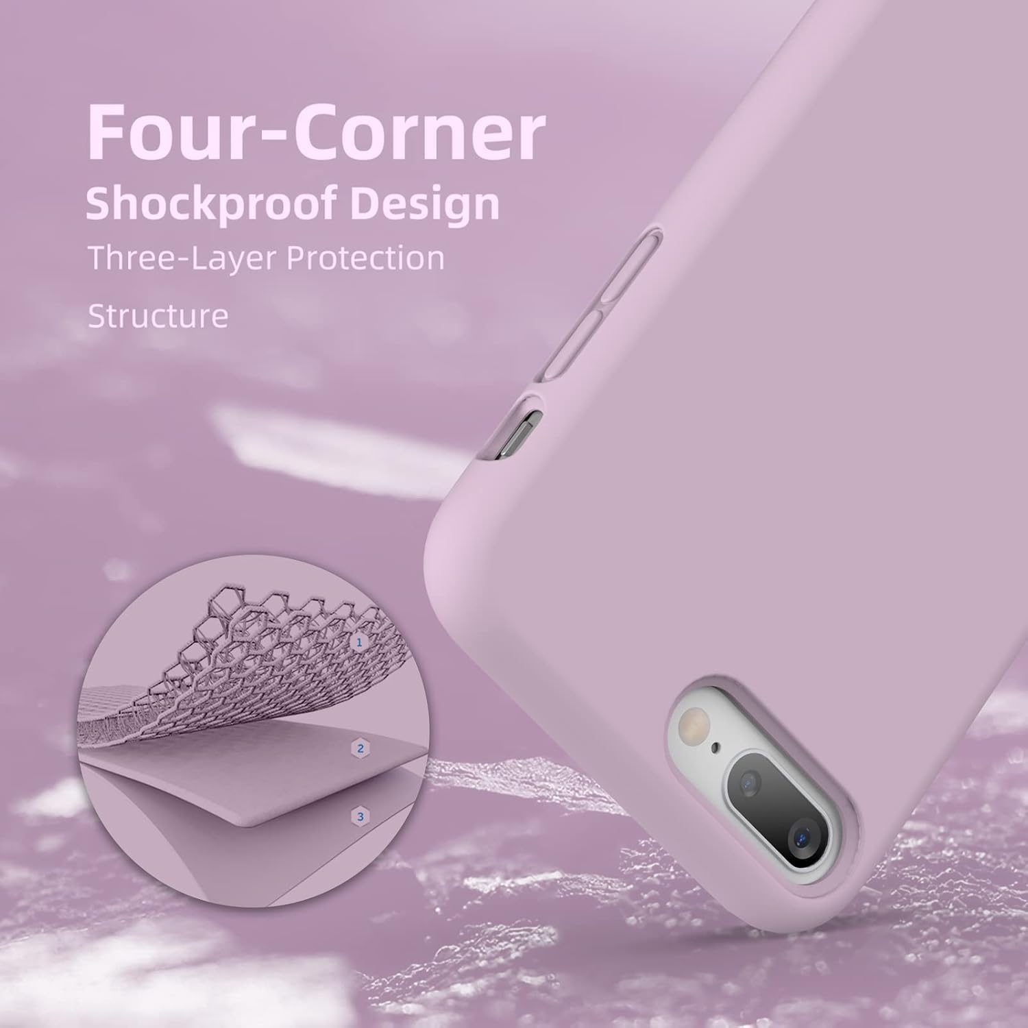 K TOMOTO Compatible with iPhone 8 Plus/iPhone 7 Plus Case (5.5"), [Drop Protection] [Anti-Scratch] Shockproof Liquid Silicone Anti-Fingerprint Cover with Microfiber Lining Phone Case, Pink Purple