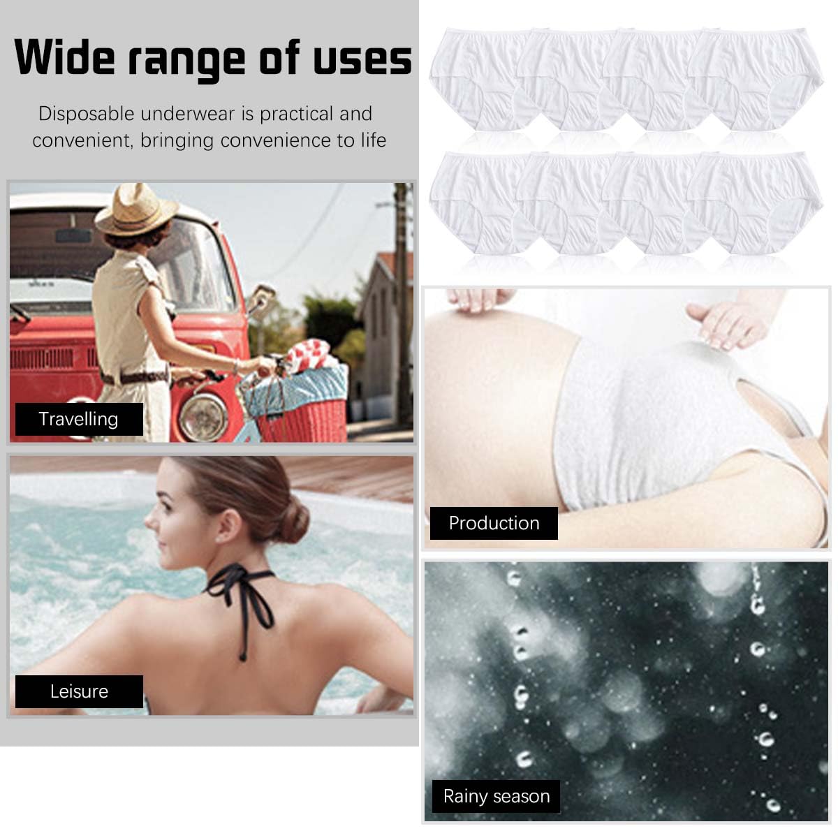 Lot de 8 Slips Jetables Femme en 100% Coton Culottes Jetables Femme Grande Taille sous Vetement Jetable Hopital Maternite Culotte Périodique pour Grossesse Accouchement Voyage Massage, M-4XL