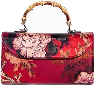 WPBOY Borse a Spalla da Donna Borsa A Tracolla retrò Borsa da Donna Semplice Satin Mulberry Silk Atmosferic Borsa A Tracolla con Design Manico in bambù Borse Donna (Color : Red)