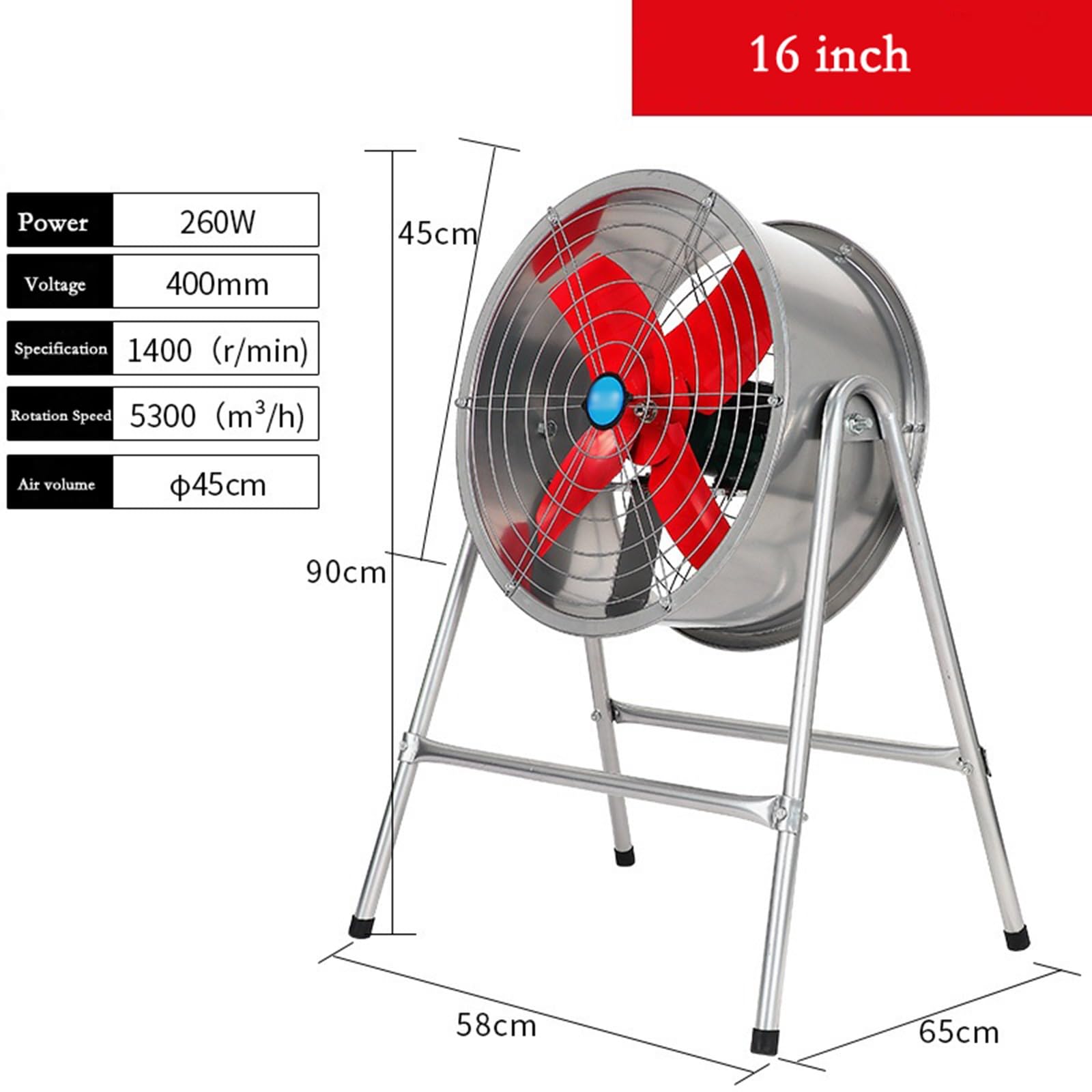 Ventilatore da pavimento, ventilatore elettrico Ventilatore elettrico di livello industriale Ventilatore post-ventilatore ad alta potenza e grande volume d'aria Modelli potenti con staffa (1