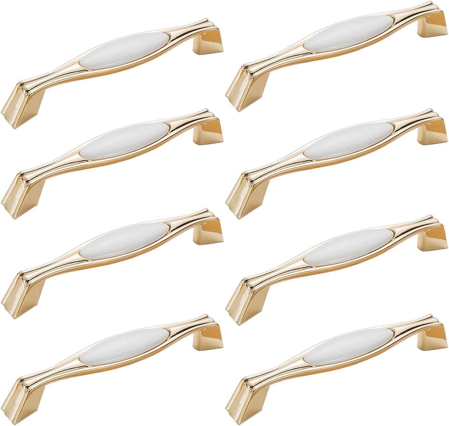 白 金色の立体模様 キッチン食器棚プルハンドル キッチンキャビネットツマミ セラミック亜鉛合金 ワードローブ プルハンドル ねじ付き 96mm 128mmの穴ピッチ 家具 リメイク 戸棚 取っ手 Color 8pcs Size Hole Distance 5in 128mm Procurement Nandicounty Go Ke