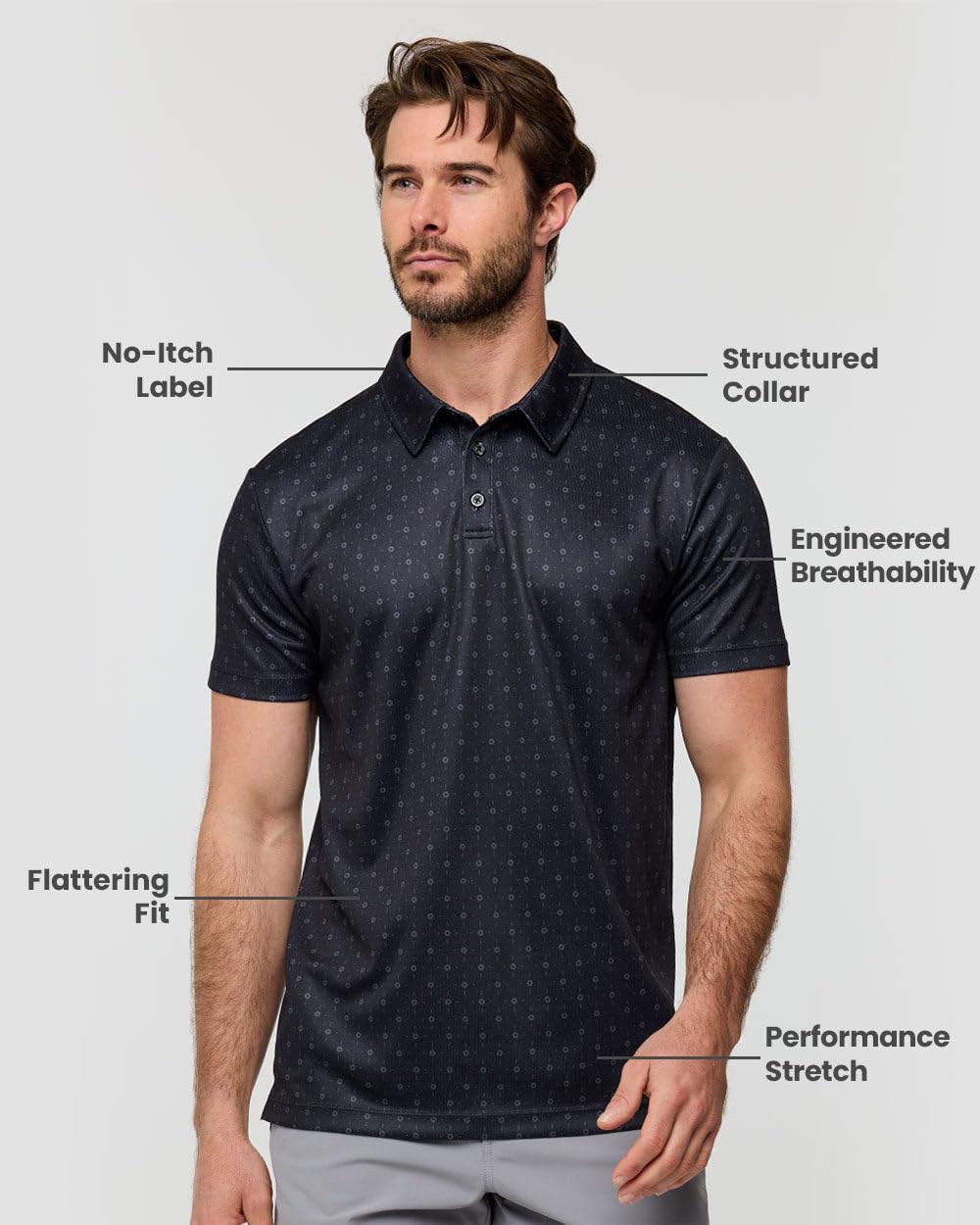 INTO THE AM Dri Fit Poloshirts für Herren S - 4XL Feuchtigkeitstransport Golf Polos Athletic Performance Herren Poloshirts, Ohne Markenlogo – Black Dots, L