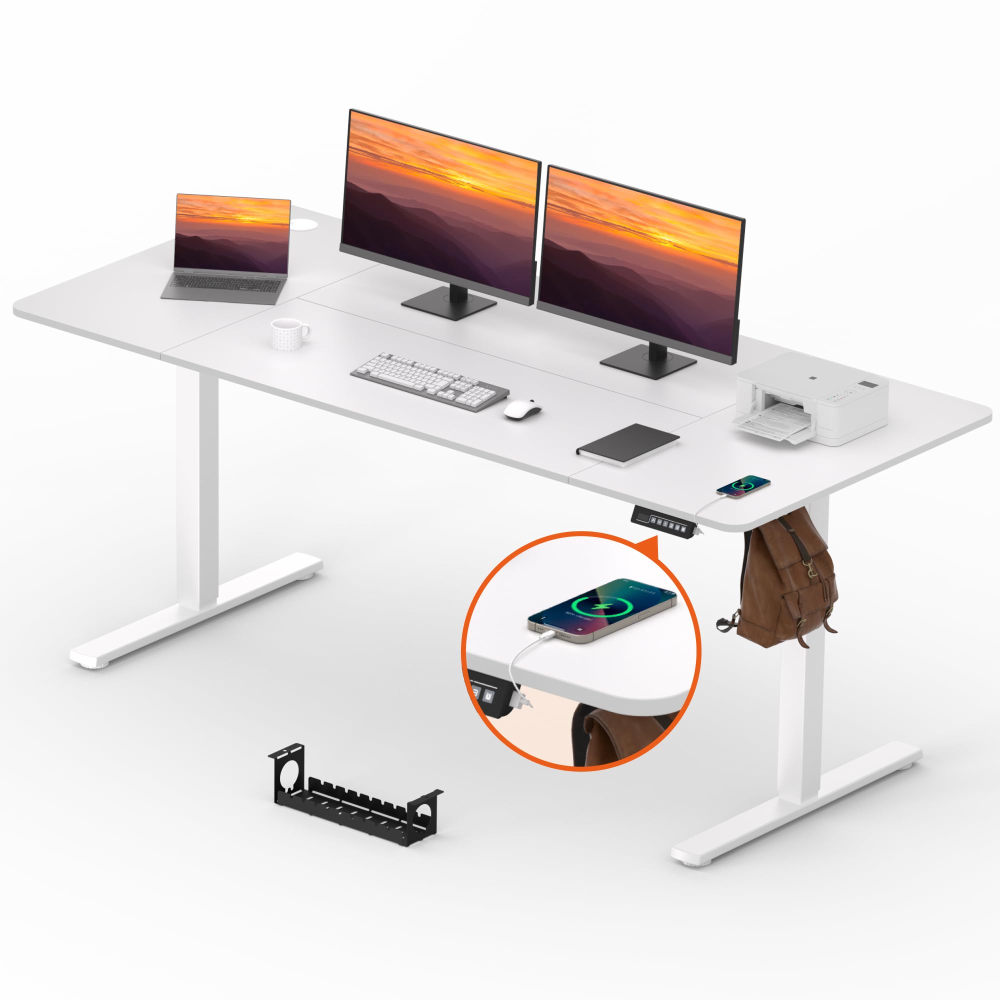 Standing Desk, Large 71x31 Inches Height Adjustable Stand Up Desk with Cable Management, Home Office Computer Desk with Memory Preset with Charging USB Port & Sedentary Reminder