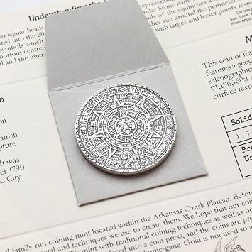 The Sun and Moon Worry Coin - Aztec Sun Stone Calendar and Moon in Silver