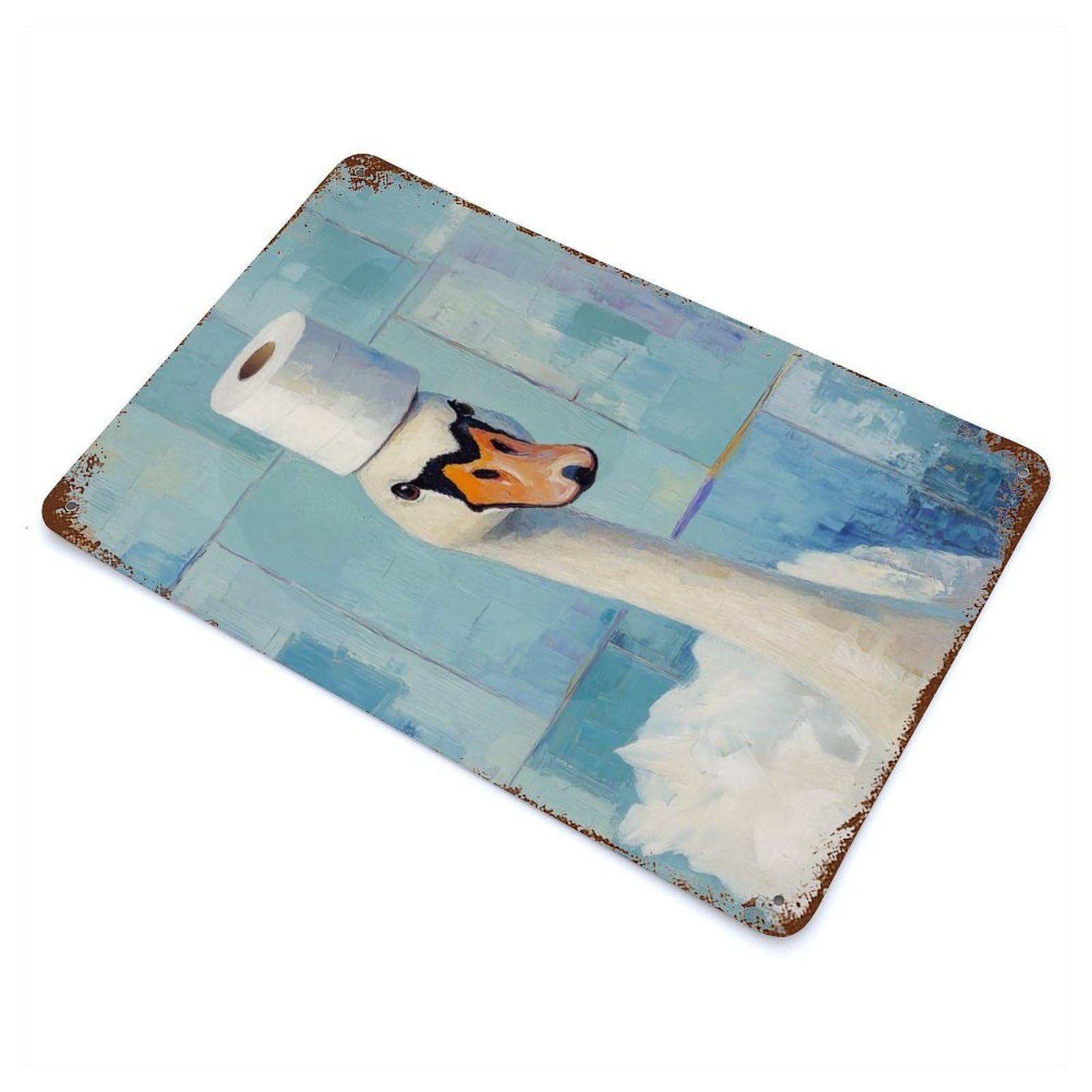 Garage Style Swan with Toilet Paper Hat Rustic Tin Plaque 11.8"x7.9", Classic Wall Plaque for Bar And Workshop