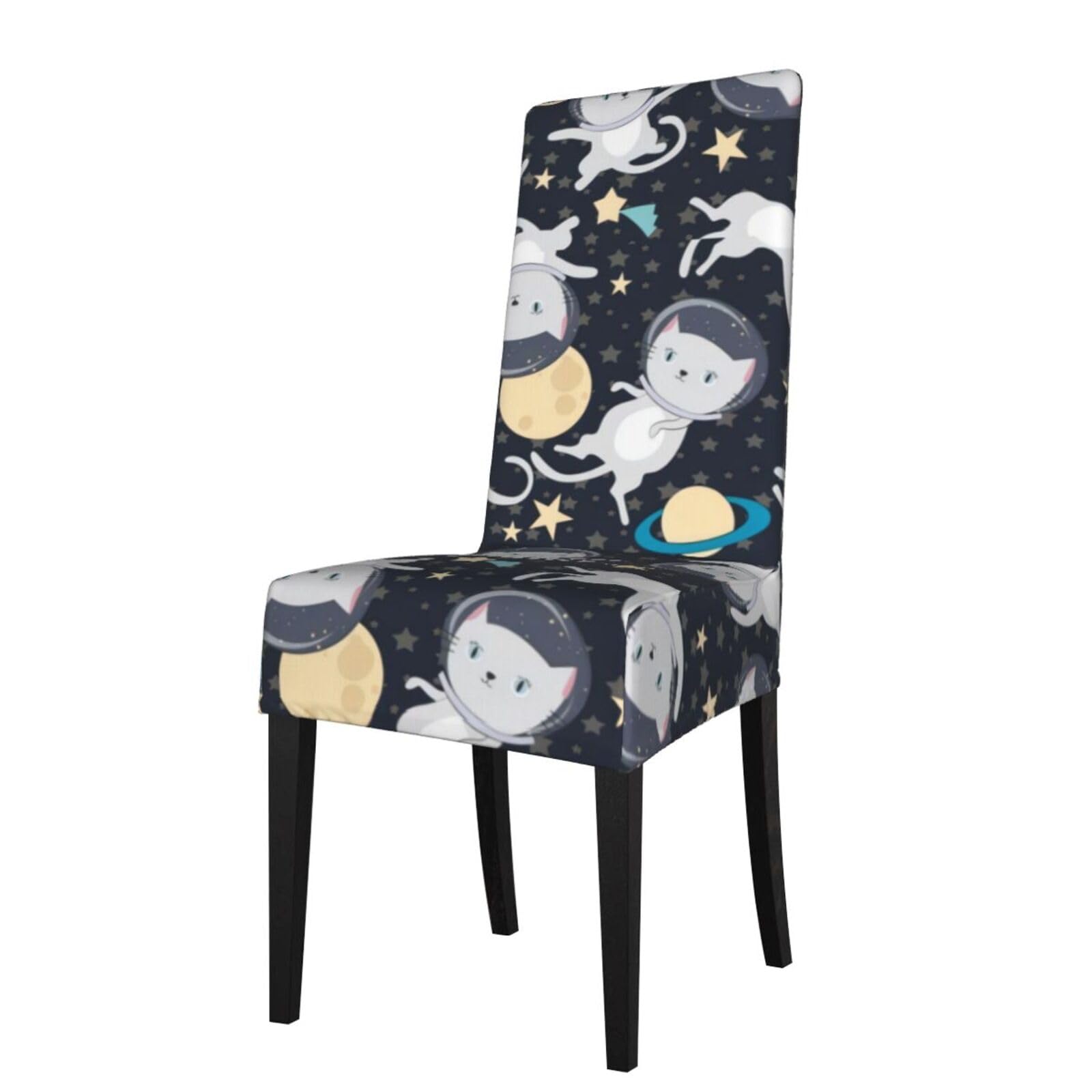 Yyhwhjde Black Fun Cat Astronaut Prints Dining Chair Throw Covers - Stretchable Spandex Slipcovers For Chair Protection & Refreshing Your Dining Room