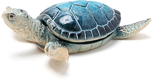 Hodao Caja de recuerdo de tortuga marina decoraciones, esculpida pintada a mano, caja de recuerdo conmemorativa de primavera, regalos de tortugas