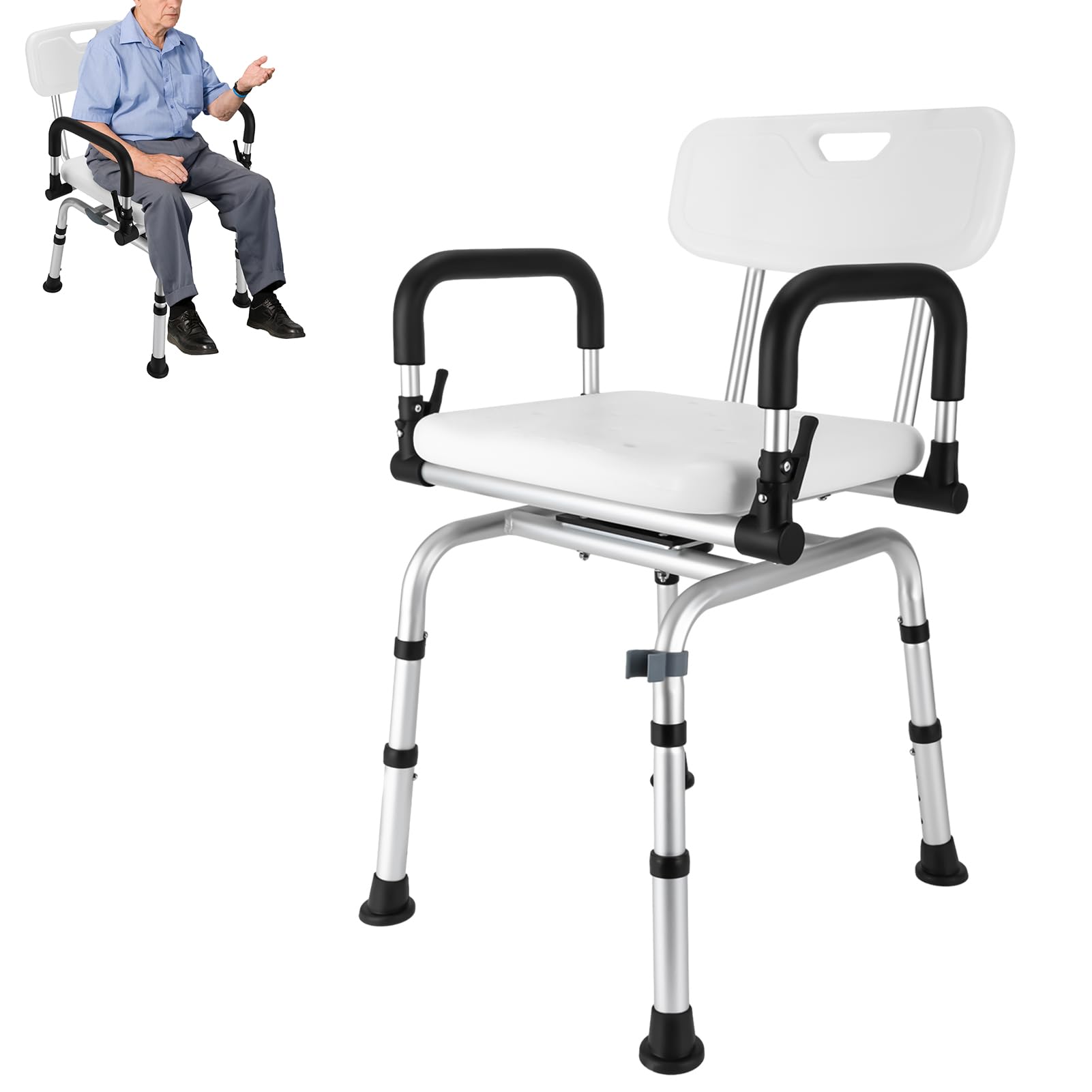 Taboret prysznicowy dla seniorów, krzesło prysznicowe z podłokietnikami, 40-48 cm, regulacja wysokości, siedzisko do wanny, seniorów, taboret łazienkowy dla osób starszych, kobiet w ciąży, pacjentów z