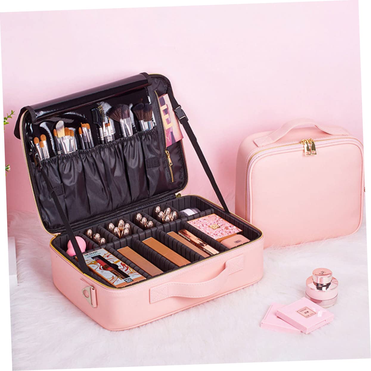 Didiseaon Pochette Porta Trucchi in Pelle Pu con Divisori Regolabili e Chiusura a Zip, Organizer Cosmetici Facile da Usare per Casa e Viaggio