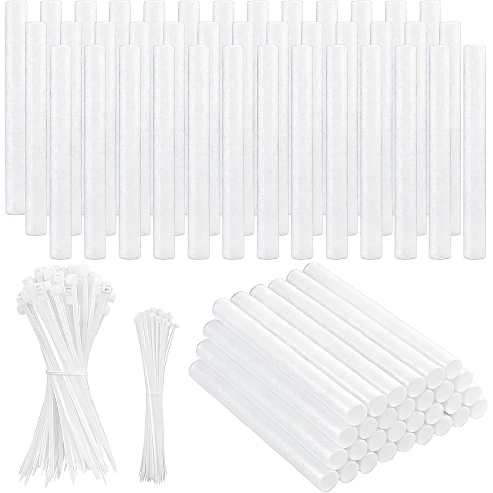 UDSKNV[KSL White Foam Cylinders for Craft with 200 Pcs Zip Ties- for DIY for Crafts, Arts Supplies, Floral Arrangements, and Modeling Projects
