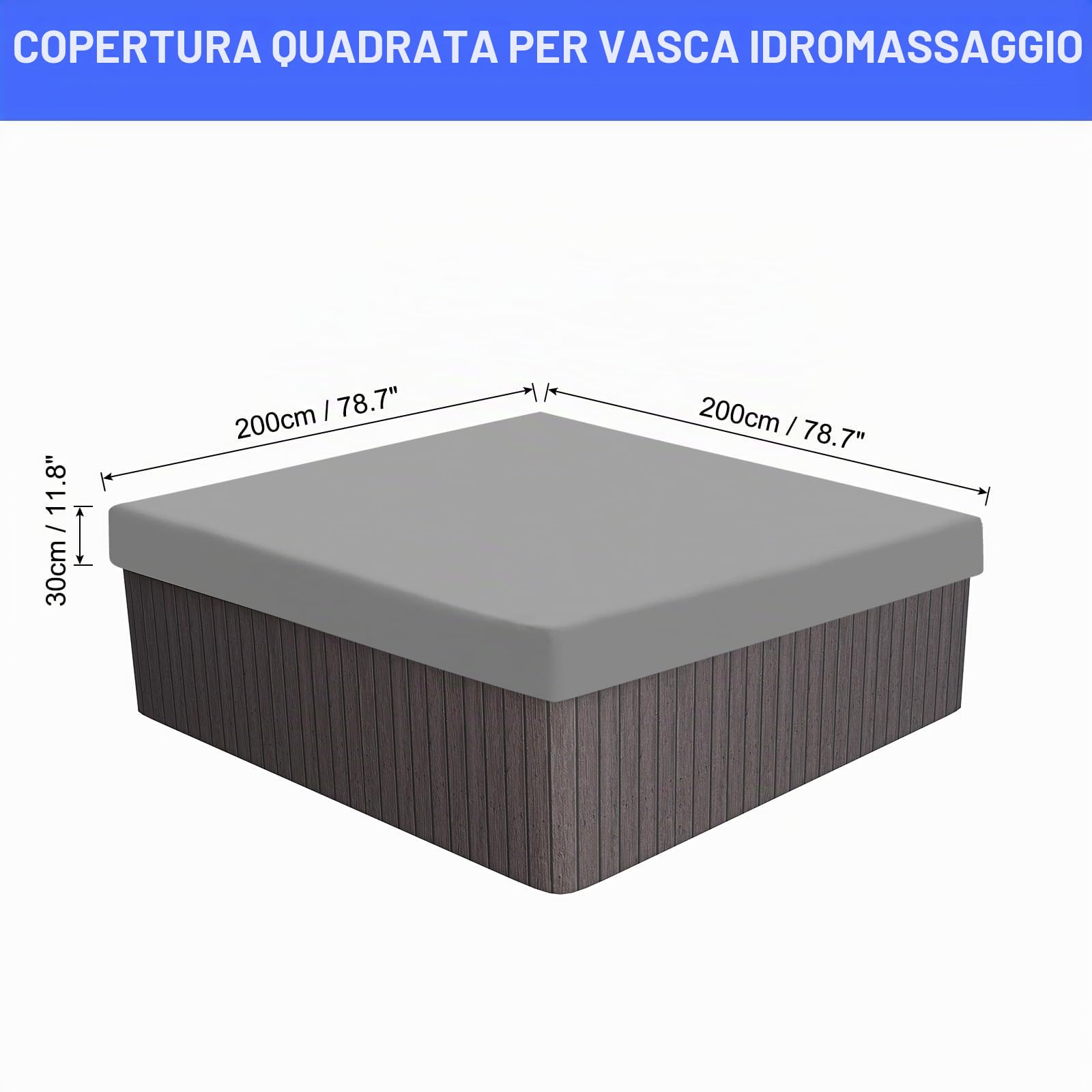 PATIKIL 200x200x30cm Quadrato Telo Copertura Rettangolare per Piscine 210d Oxford Coperture Copri Vasca da Bagno Idromassaggio Impermeabile Protezione Patio Mobili Calda Esterno, Grigio