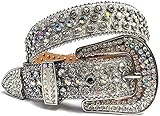 Estilo: moda Rcsinway Correa de diamante con tachuelas, cinturón de vaquera, cinturón de diamantes de imitación para mujeres y hombres (tamaño: 48 pulgadas, color: plata)
