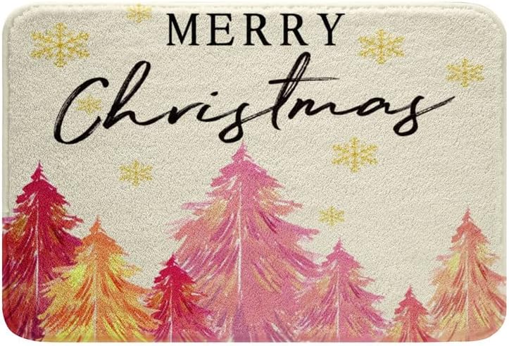 Christmas Bathroom Rugs for Kids Boys Girls Pink Christmas Tree Bath Rugs for Shower Tub Golden Snowflakes Bath Mats for Bathroom Decor Xmas Theme Bathroom Accessories 20"x32"