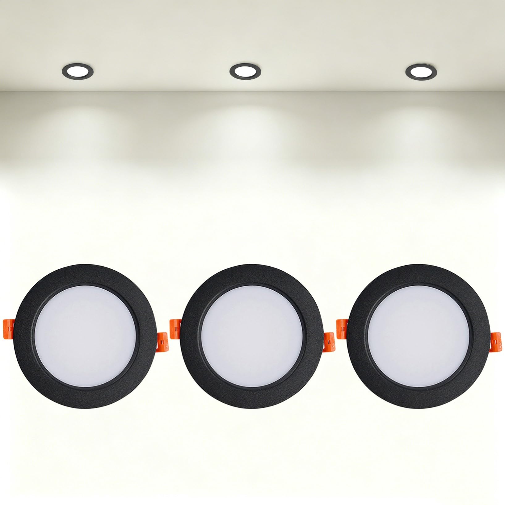 VOGHMOLD 12W Ultra Slim LED Downlight Recessed Ceiling Light 4 inch, 4000K Spot Lights Black Aluminum Trim, Cut Φ110-130mm, AC110-240V Panel Lighting for Office Hallway Closet, 3 Pack