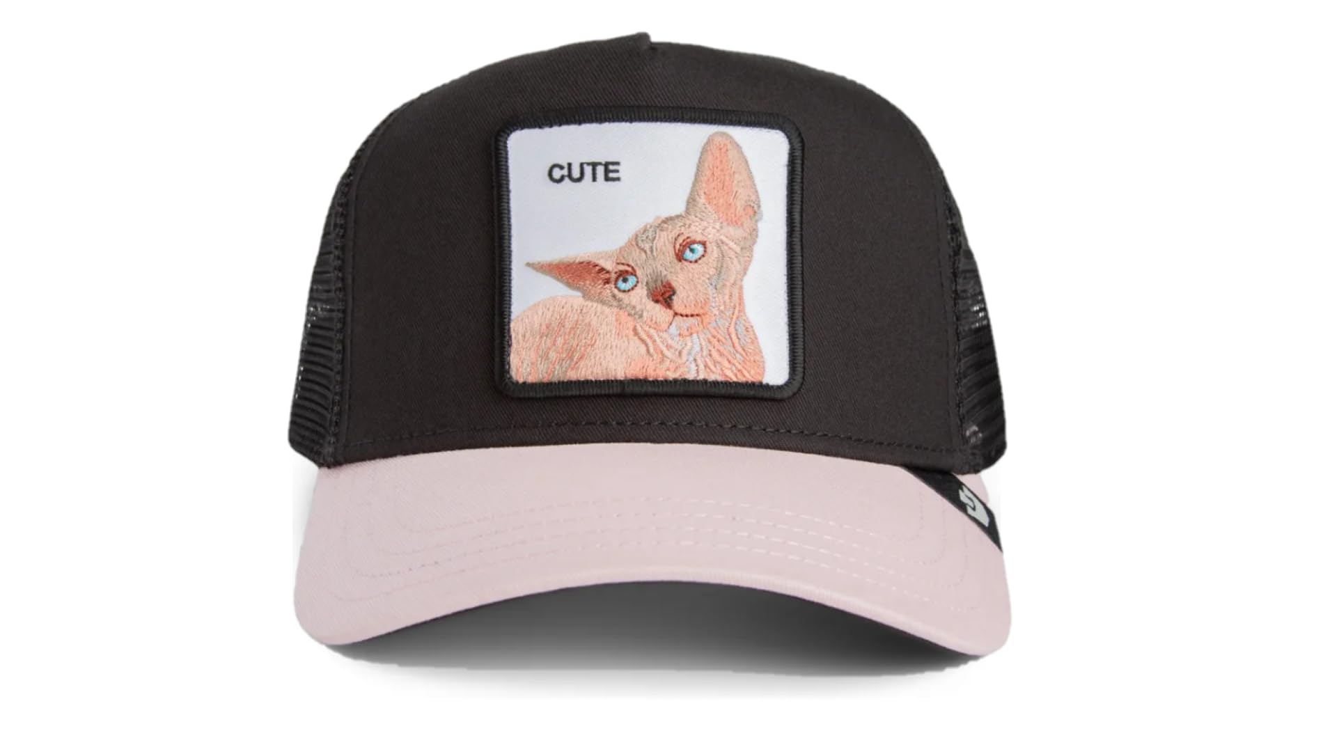 Goorin Bros The Sphynx Sport Black Trucker Hat with Cat Patch, The Farm Collection, Breathable Mesh