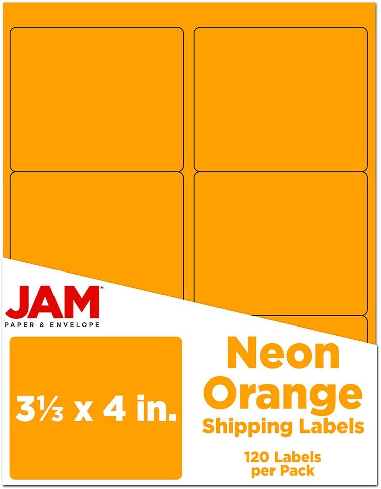JAM PAPER Shipping Address Labels 3 1/3 x 4 Neon Fluorescent ...