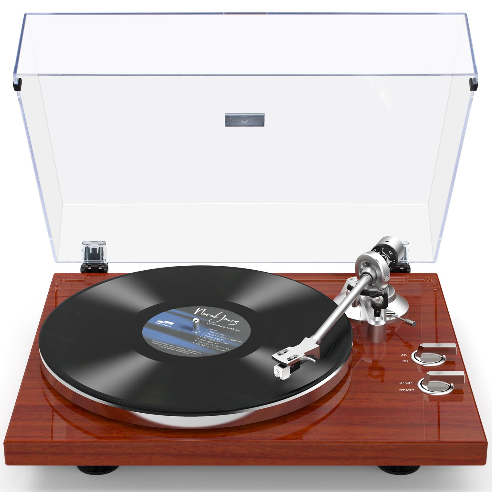 Giradischi Vinili Trasmissione a Cinghia con Connettività di Uscita Wireless, Lettore con Contrappeso Regolabile e Cartuccia Magnetica e 2 Velocità 33/45 RPM, Conversione USB, Linea Fono