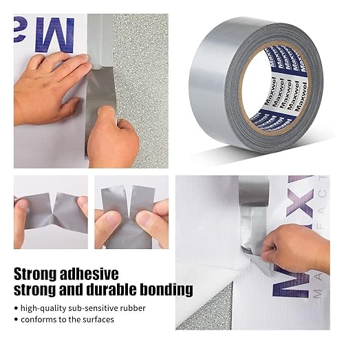 Miniatura 3 de Cinta adhesiva resistente al agua 188 en 35 yardas cinta adhesiva plateada desgarrable sin residuos adhesivo fuerte para reparación del hogar