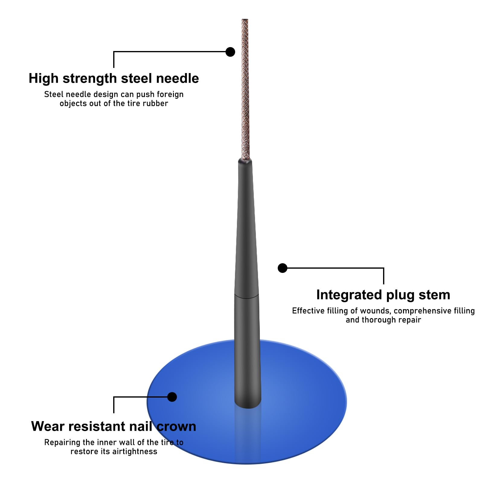 Kit de 24 Hongos para Reparación de Neumáticos 6mm: Hongo Universal Tubeless de Goma, Parches Robustos y Duraderos, Apto para Auto/Moto/Bicicleta/Camión (Azul)