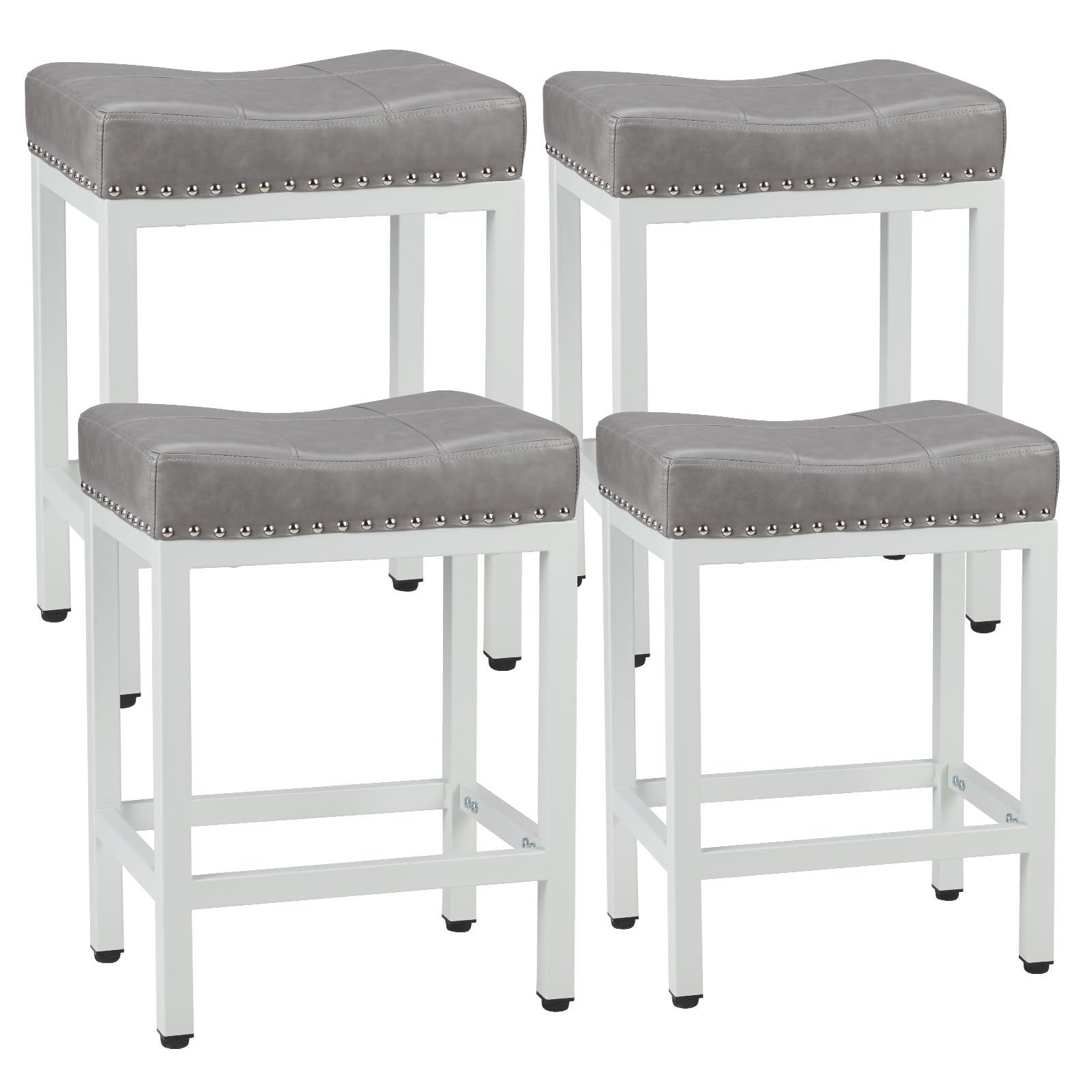Sweetcrispy Bar Stools Set of 4, 24 Inch Counter Height Stools, PU Leather Upholstered Bar Chairs with Footrest, Modern Bar Stools for Kitchen Island,