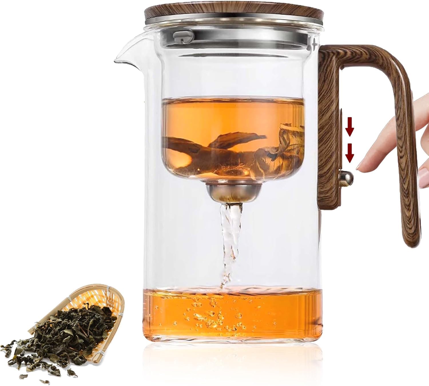 Enchanti Cristal Tetera Mágica Dispensadora con Llenador de Agua y Estrainer, Tetera Magnética para Té en Flor y Hojas Sueltas (600ml)