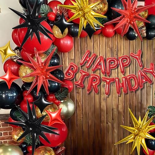Image of TONIFUL 22Inch 18Pcs Black Gold Red Explosion Star Mylar Balloons and 10Inch Four Pointed Star Balloons Set for Christmas New Year Birthday Wedding Bridal Shower Anniversary Photo Booth Supplies