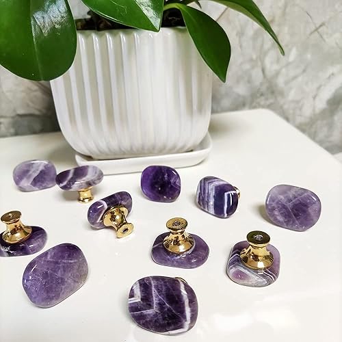 Miniatura 4 de 5 pomos de amatista natural, pomos de piedra de cristal, tiradores de piedra para armario, manijas moradas para armario, muebles, puerta, bricolaje
