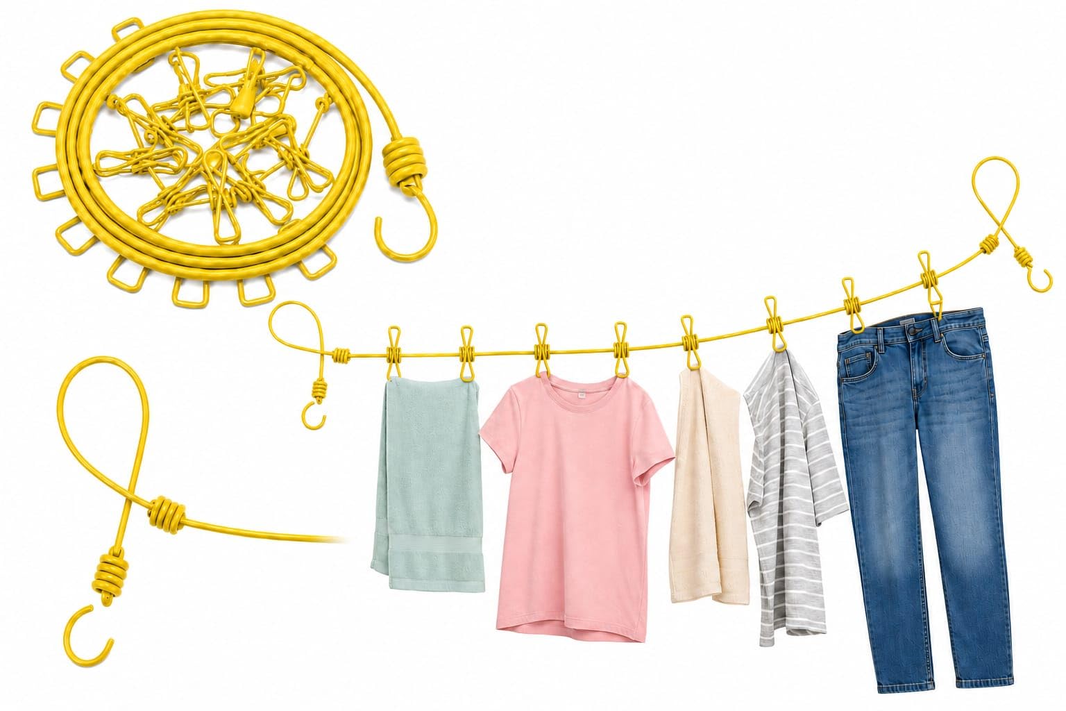 Sunflower Portable Clothes Drying Rope with 12 Stainless Steel Clips & 2 Hooks | Indoor Laundry Clothesline for Home, Balcony, Bathroom, Hostel, Travel,Camping Heavy Duty Hanging Drying Line (Yellow)-image-31