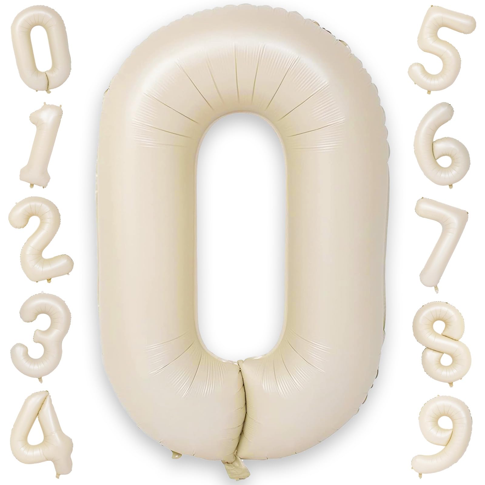 40 Inch Large Cream Numbers Balloons 0-9, Self Inflating White Sand Foil Number 0 Helium Balloon for Boy Girl, Big Beige Digit 0 Balloons for Women Men 30 40 50 60 70 80 100 Birthday Party Decoration