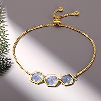 Vista 2 de Forget-Me-Not Pressed Wildflower Bracelet Pressed Flower Bracelet Gold/Silver Pressed Flower Jewelry Personalized Handmade Jewelry Gift For