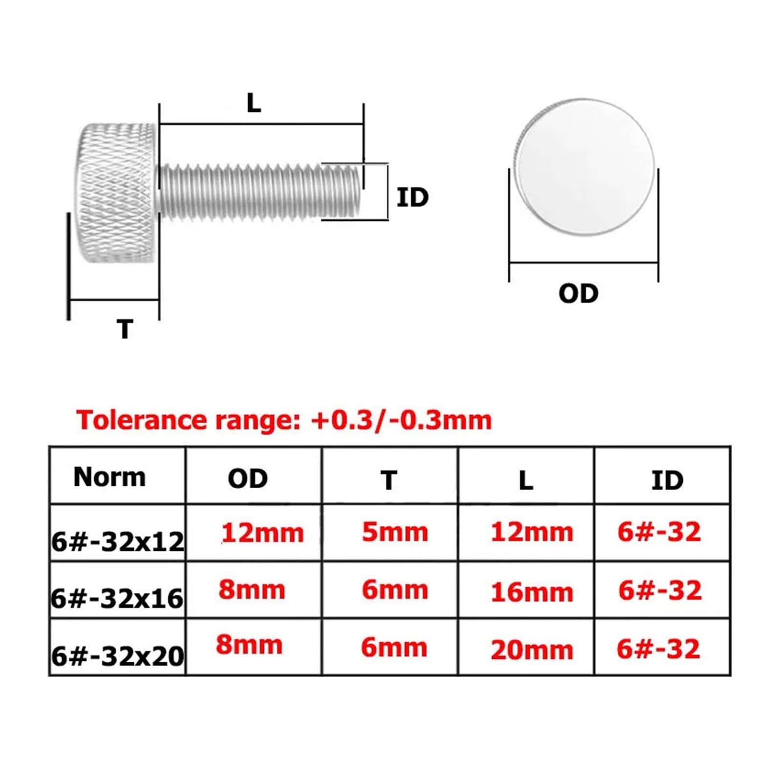 Generico 1-10 Pezzi 6#-32 Pannello Laterale colorato for Case del Computer Disco Rigido Vite a serraggio Manuale Lunghezza 5-20 mm Viti a Testa zigrinata in Alluminio(Silvery,10PCS_20MM)