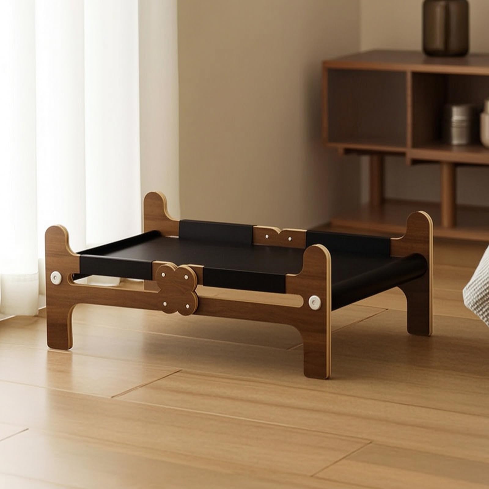 Jiuvaso Letto Rialzato per Gatti Letto Piattaforma Cuccia Amaca Riposo con Cornice in Legno Angoli Arrotondati Stabilità, Letto Per Animali Domestici In Legno Naturale