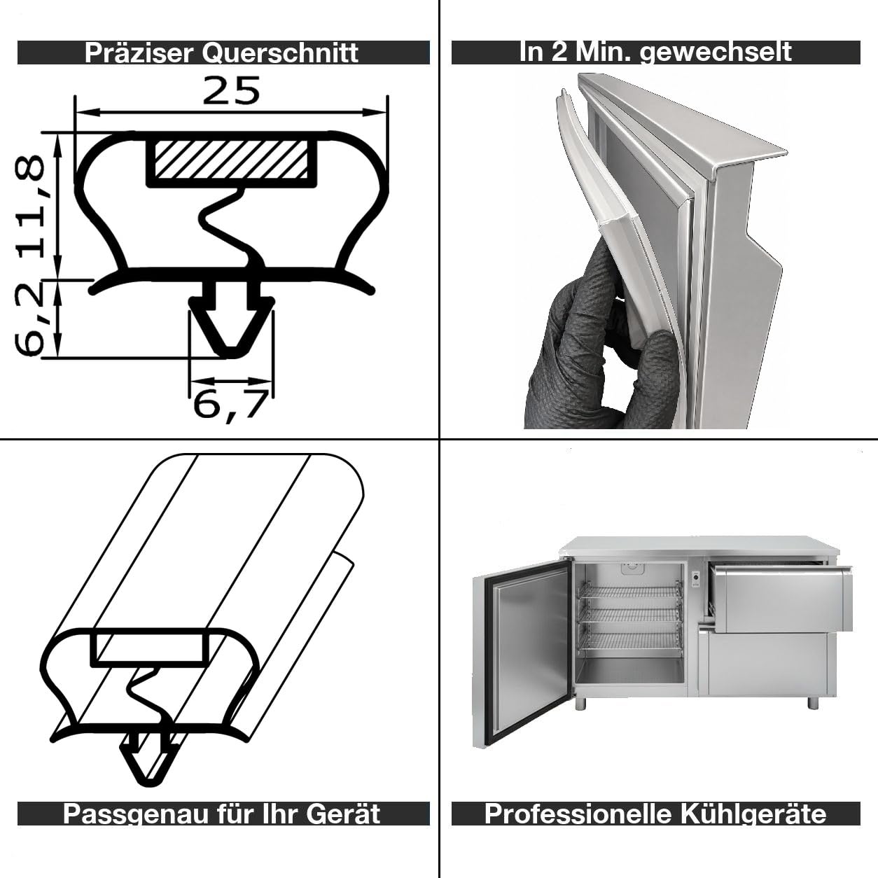Magnetdichtung Profil groß A, 2500mm, Grau (Kühlschrankdichtung)